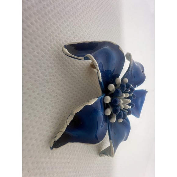 Vtg SIGNED Marked Mode ART Blue Flower Enamel Brooch Pin Circa 1940-1955 - Picture 2 of 10